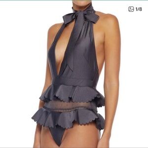 NWT Zimmermann HONOUR halter tie one piece swimsuit  Ruffle trim lace details